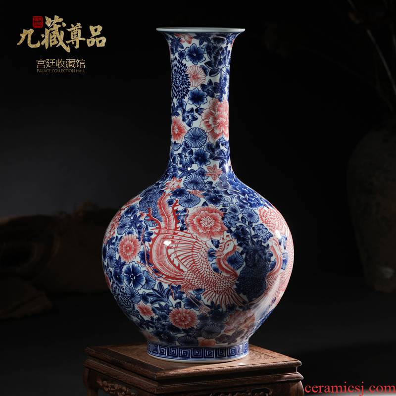 Jingdezhen blue and white youligong ceramics imitation the qing qianlong feng wear vase is a new Chinese style living room home furnishing articles