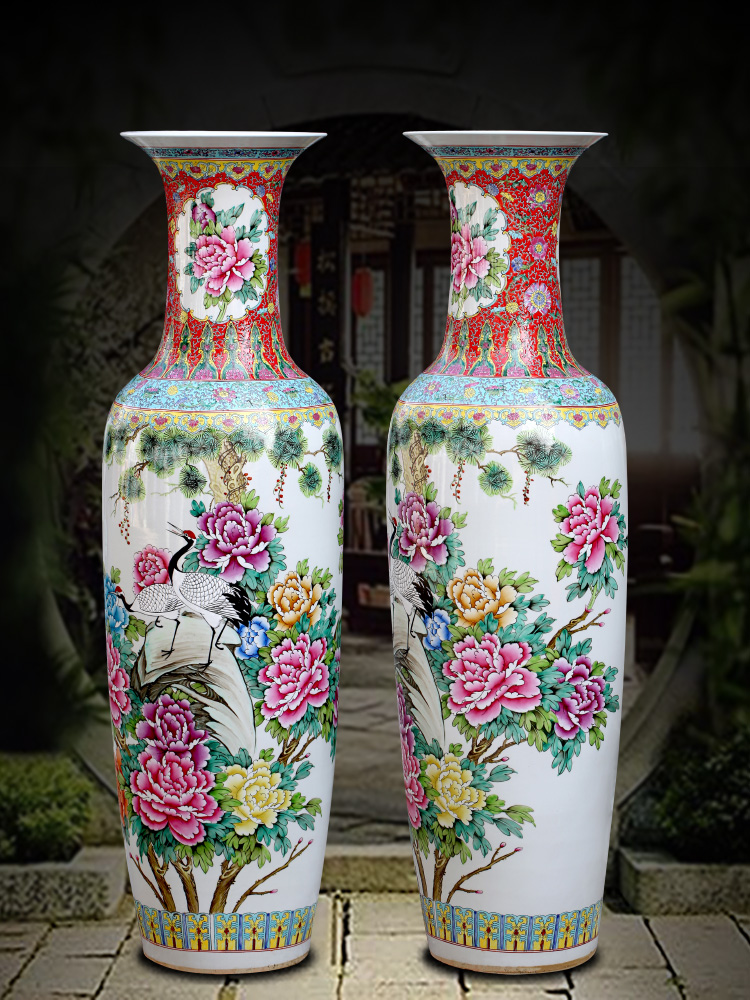 Jingdezhen ceramic vase of large pine crane, peony home sitting room adornment flower arranging large - sized hotel furnishing articles