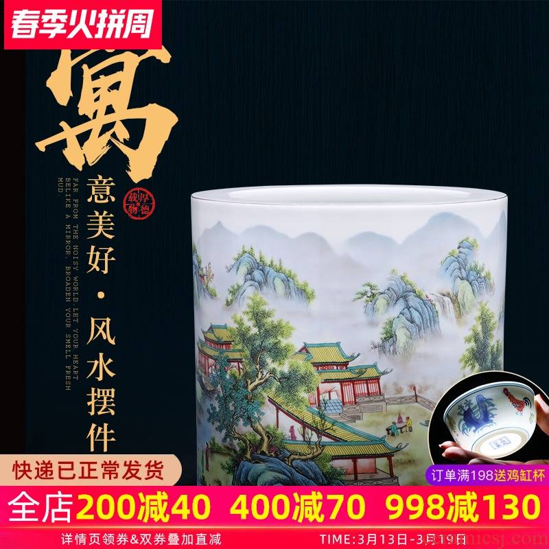 A large vase furnishing articles calligraphy cylinder tank porcelain of jingdezhen ceramics modern Chinese style living room home decoration
