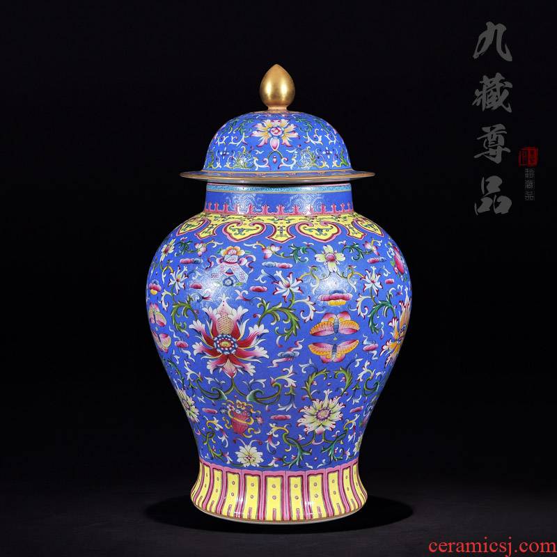 Jingdezhen ceramics antique hand - made pastel blue general scramble for flowers wrapped branch lotus tin crafts are sitting room decoration