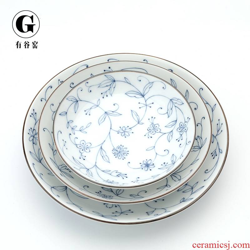 A valley up plates imported from Japan vine flowers home dishes ceramic dish plate round flat plate