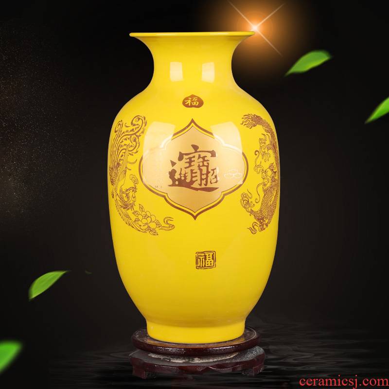 Large maxim furnishing articles 12 ware jingdezhen ceramic vase flower arrangement sitting room adornment yellow porcelain of feng shui