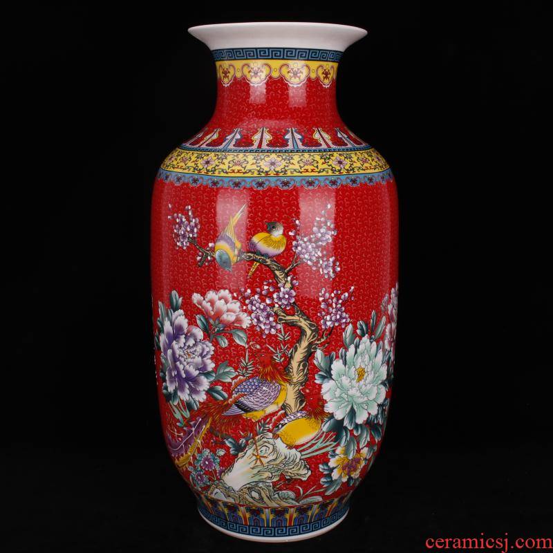 Jingdezhen porcelain qianlong to red colored enamel painting of flowers and Chinese domestic outfit company store large vase