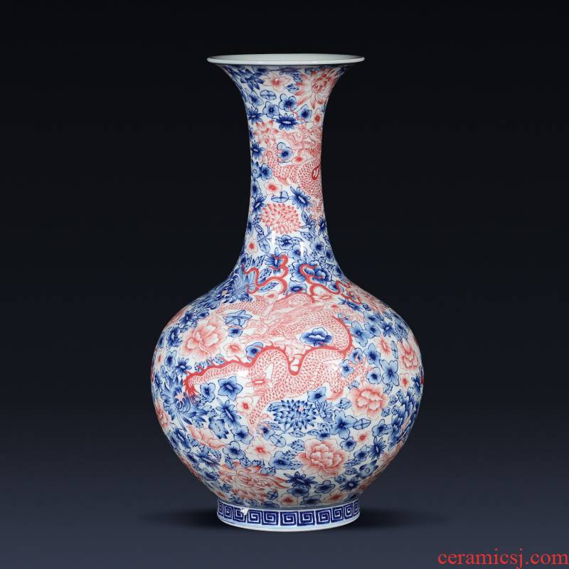 Jingdezhen ceramics imitation qianlong hand - made Chinese dragon pattern of blue and white porcelain vase flower arrangement sitting room place gift porcelain
