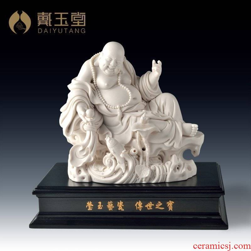 Yutang dai dehua porcelain its master Su Youde works show fish maitreya furnishing articles/9 inches by rock D29-26