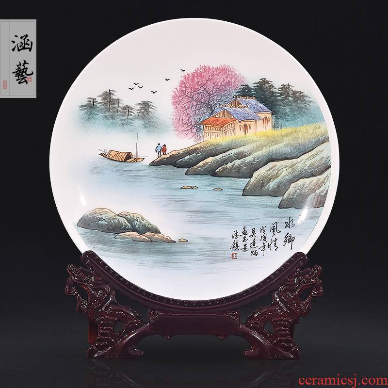 Hand is the jingdezhen ceramic decoration plate sit plate hanging dish of new Chinese style living room porch handicraft furnishing articles
