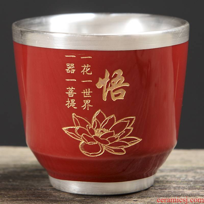 Silver cup 999 sterling Silver ceramic coppering. As ji blue sample tea cup Silver cup masters cup bowl fullness kung fu tea set