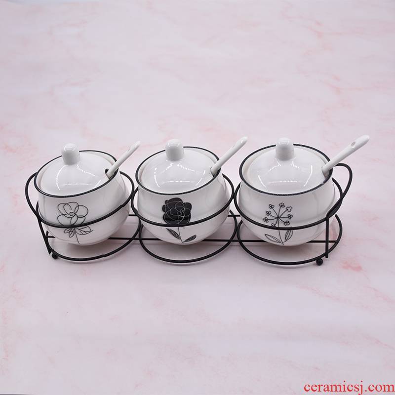 The Nordic ceramic put salt flavor pot three - piece boxed set home kitchen supplies caster combination