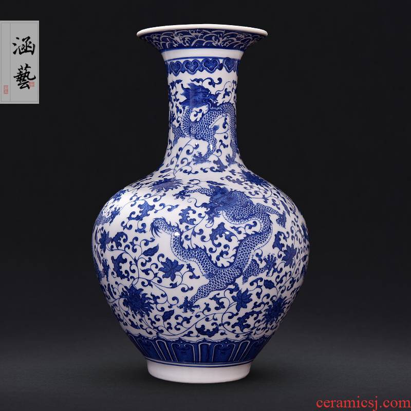 Jingdezhen ceramics antique blue - and - white bound branch dragon vase of new Chinese style furnishing articles flower arrangement sitting room adornment handicraft