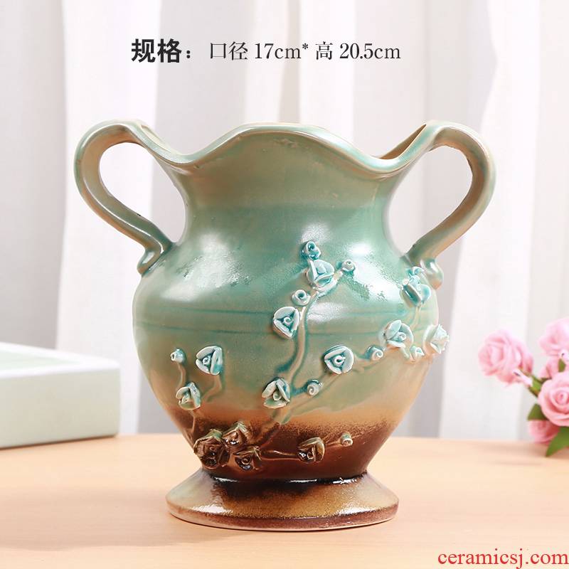 High European style ceramic flower pot coarse pottery retro mage meat meat meat old running the plant POTS, large caliber POTS