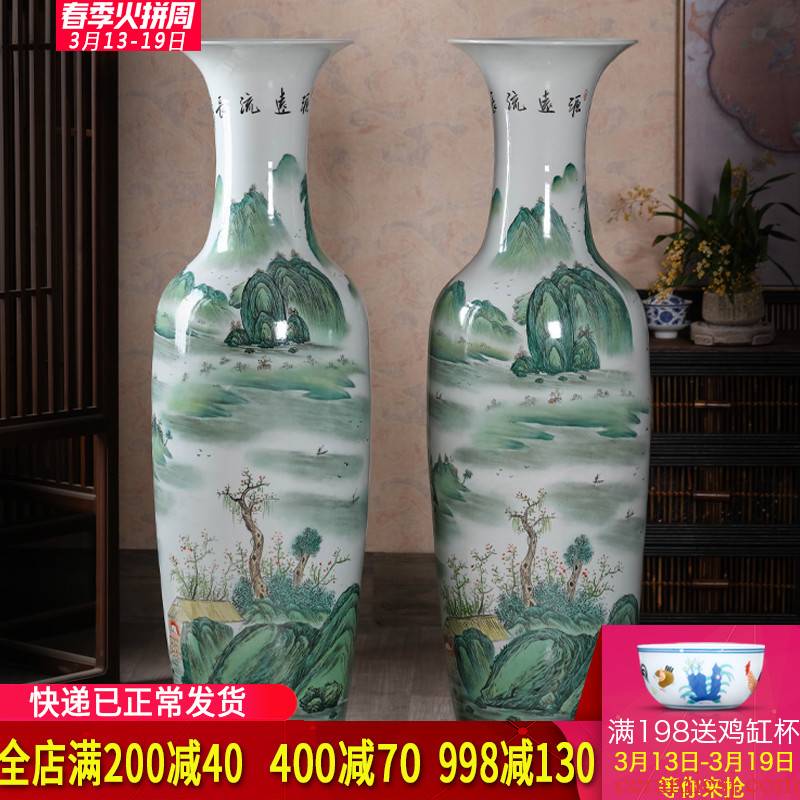 Jingdezhen ceramics hand - made pastel landing big vase high place flower arrangement sitting room extra large home decoration