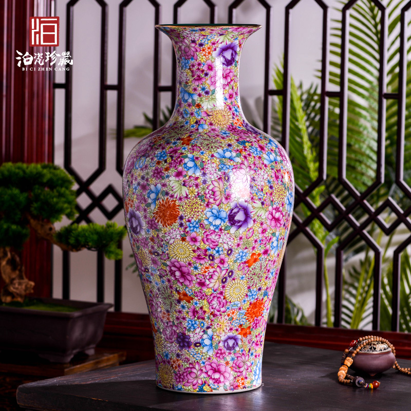 Jingdezhen ceramics powder enamel flower is the tail of large vases, porch sitting room adornment of Chinese style household furnishing articles