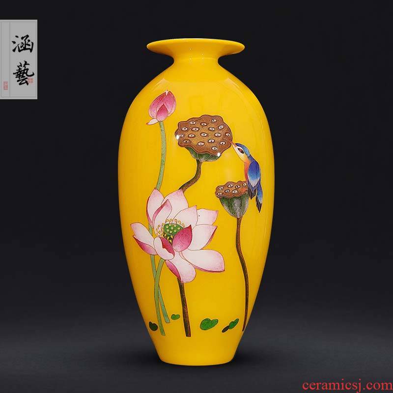 Jingdezhen ceramics gold straw lotus pond moonlight vase sitting room place flower arrangement of new Chinese style decoration