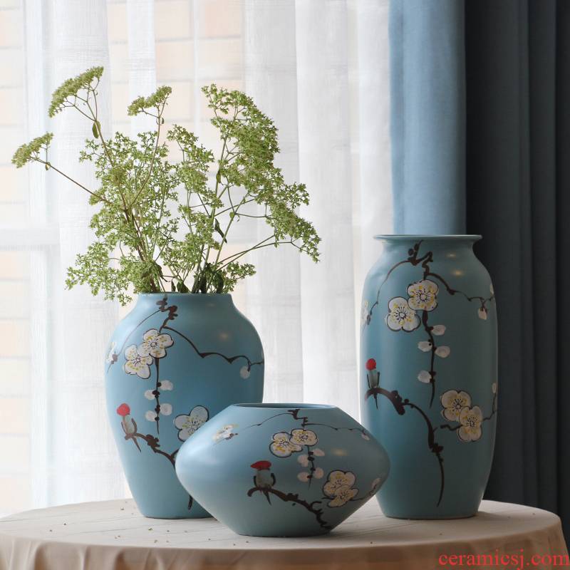 Modern hand - made name plum flower vase three - piece Mediterranean home furnishing articles of jingdezhen ceramics craft decoration decoration