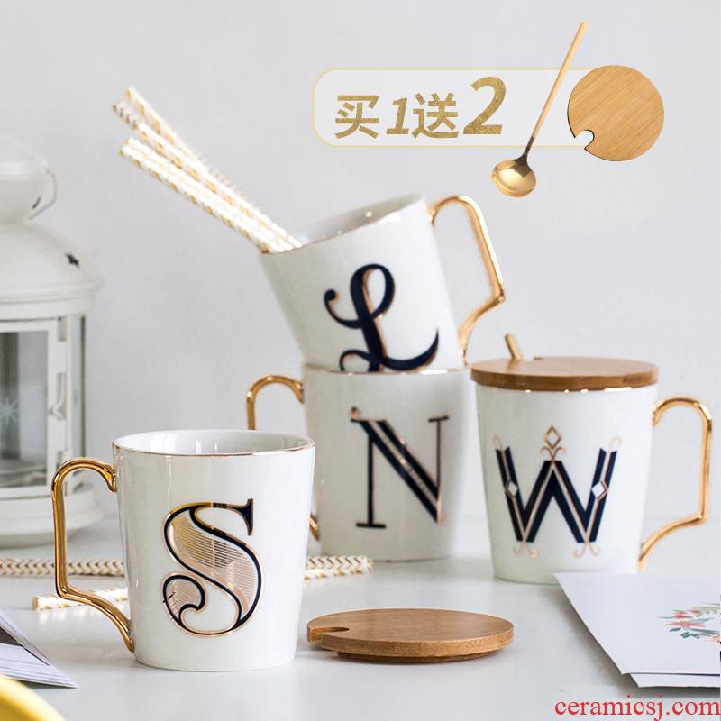 Nordic mark cup with cover teaspoons of up phnom penh letters contracted creative picking surname ceramic cup coffee cups of water