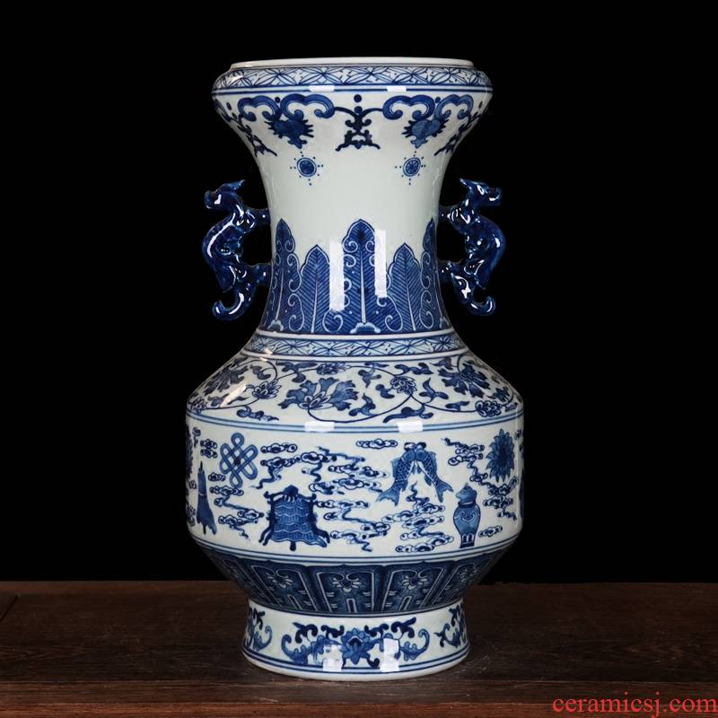 Jingdezhen ceramics imitation qianlong blue sweet bound branch lotus bottle handicraft sitting room fashion household act the role ofing is tasted