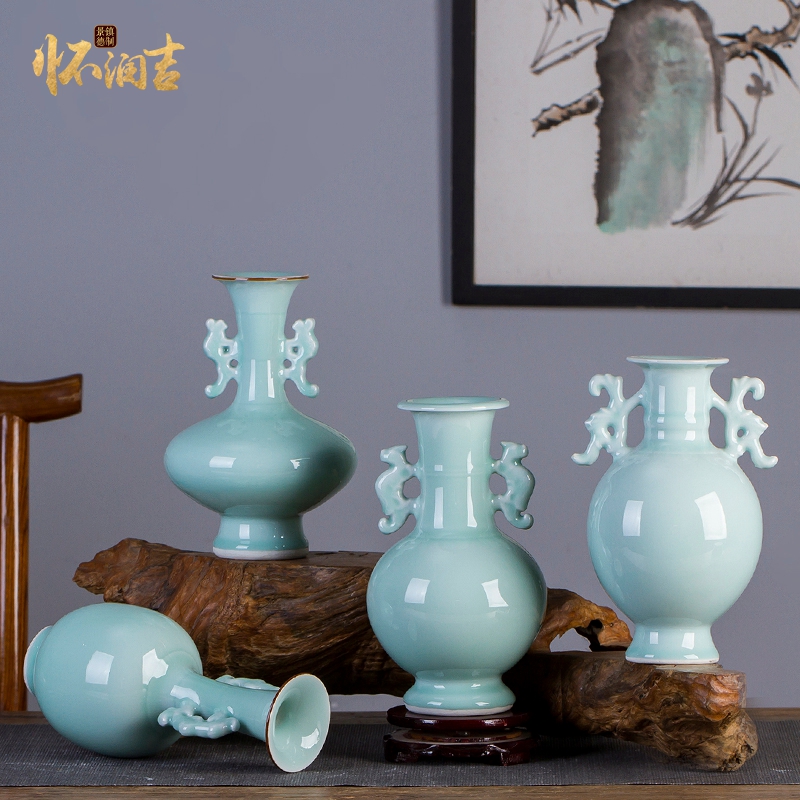 Jingdezhen ceramic vases, pure manual shadow home sitting room adornment blue glaze vase TV ark, rich ancient frame furnishing articles