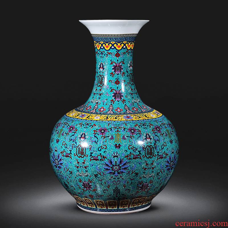 Jingdezhen ceramics high landing big vase furnishing articles large home sitting room adornment European colored enamel porcelain