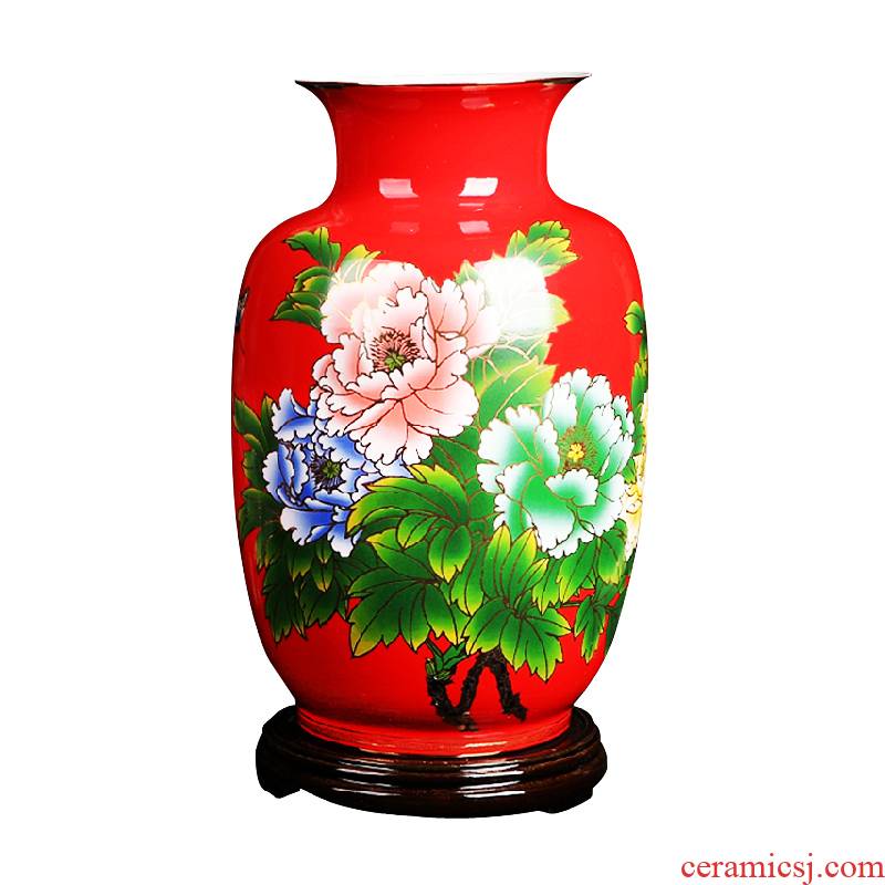 Chinese red porcelain mesa liling porcelain vase decoration household act the role ofing is tasted, peony housewarming gift