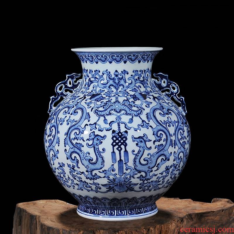 Archaize qianlong hand - made porcelain of jingdezhen ceramics PanChi ears dragon vase household study adornment furnishing articles
