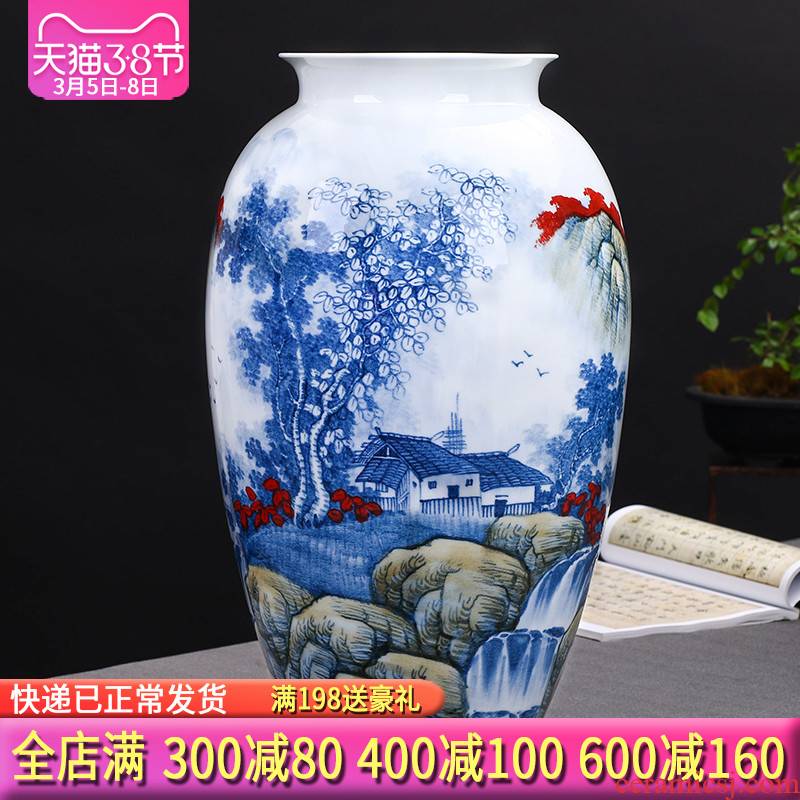 Jingdezhen ceramics hand - made of blue and white porcelain vases, flower arrangement place large new Chinese style office sitting room adornment