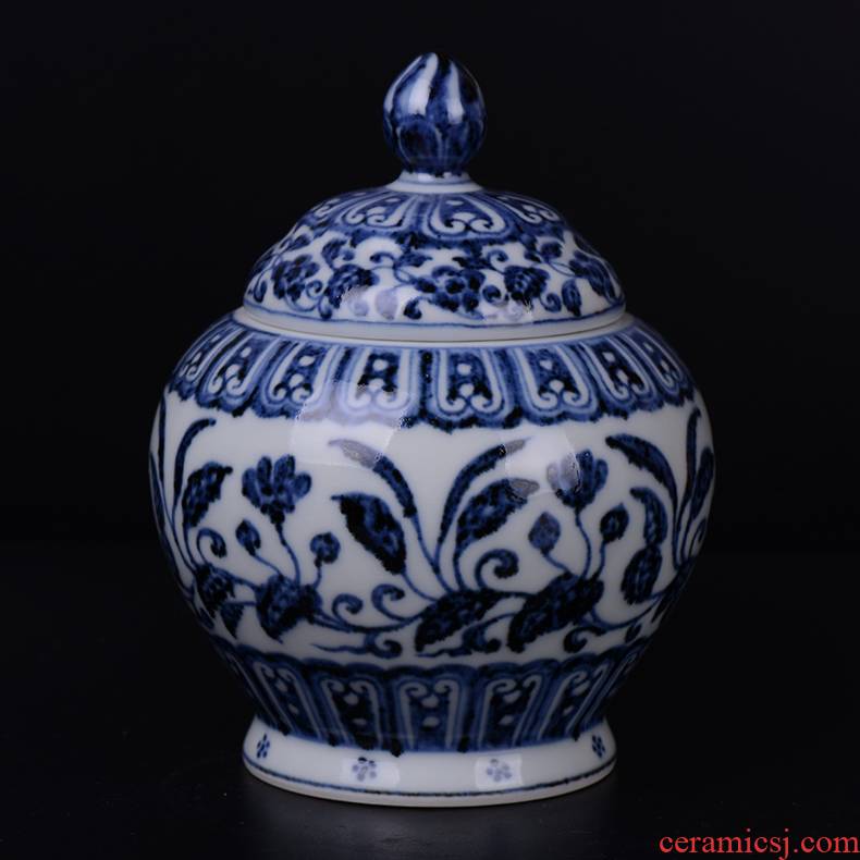 Pianology picking jingdezhen manual hand - made antique pottery and porcelain vases, home furnishing articles blue and white lotus flower cover tank