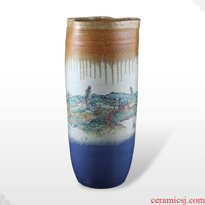 Offered a home - cooked r jingdezhen famous Tang Shengyao hand - made variable color glaze porcelain vase "moving mountain village"