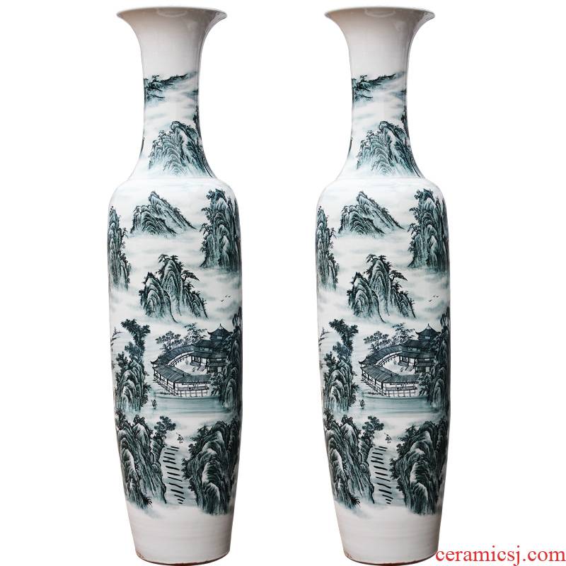 Sf48 jingdezhen ceramics color ink landscape high white clay ground big vase sitting room adornment of rural furnishings