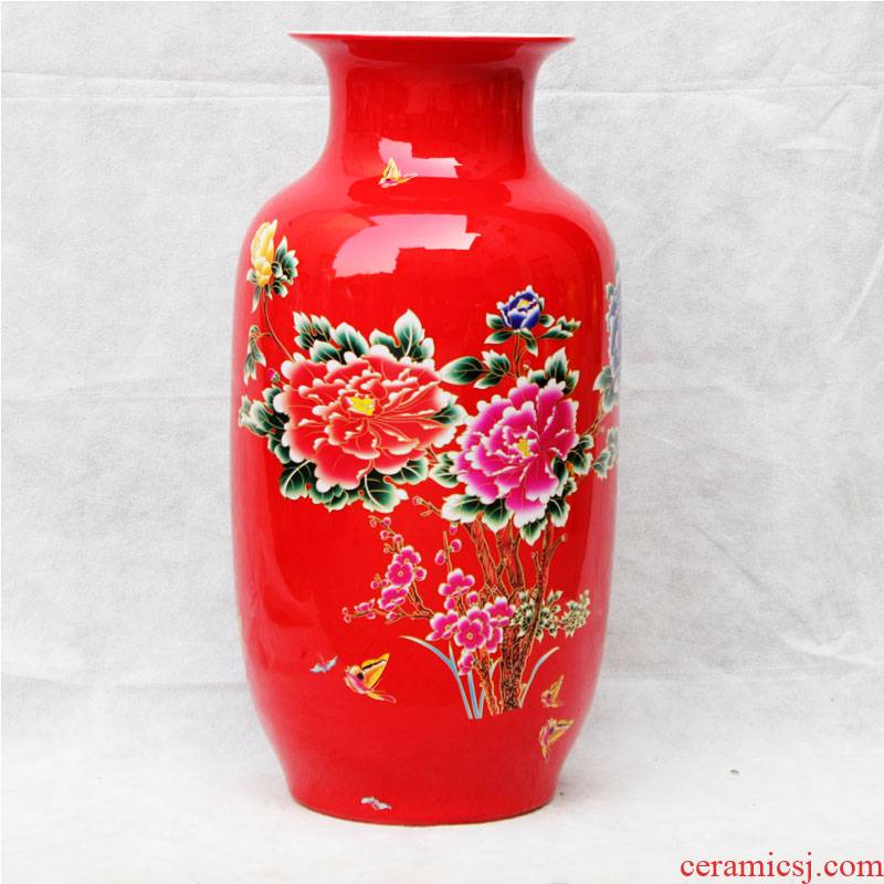 Jingdezhen ceramics China red large vase furnishing articles flower arranging Chinese style household adornment large living room