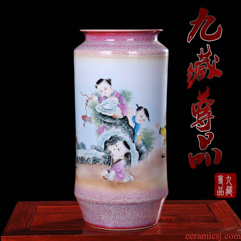 Jingdezhen ceramics Chen Haoyong hand - made pastel tong qu vases, modern home sitting room handicraft furnishing articles