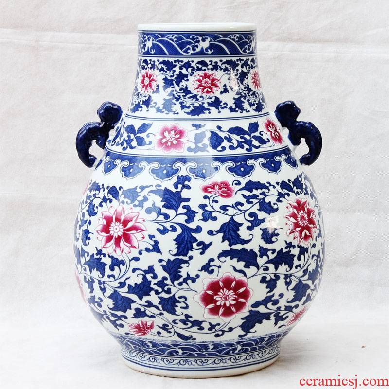 Jingdezhen ceramics ears vases, flower arranging archaize sitting room porch decoration of Chinese style household furnishing articles of blue and white porcelain
