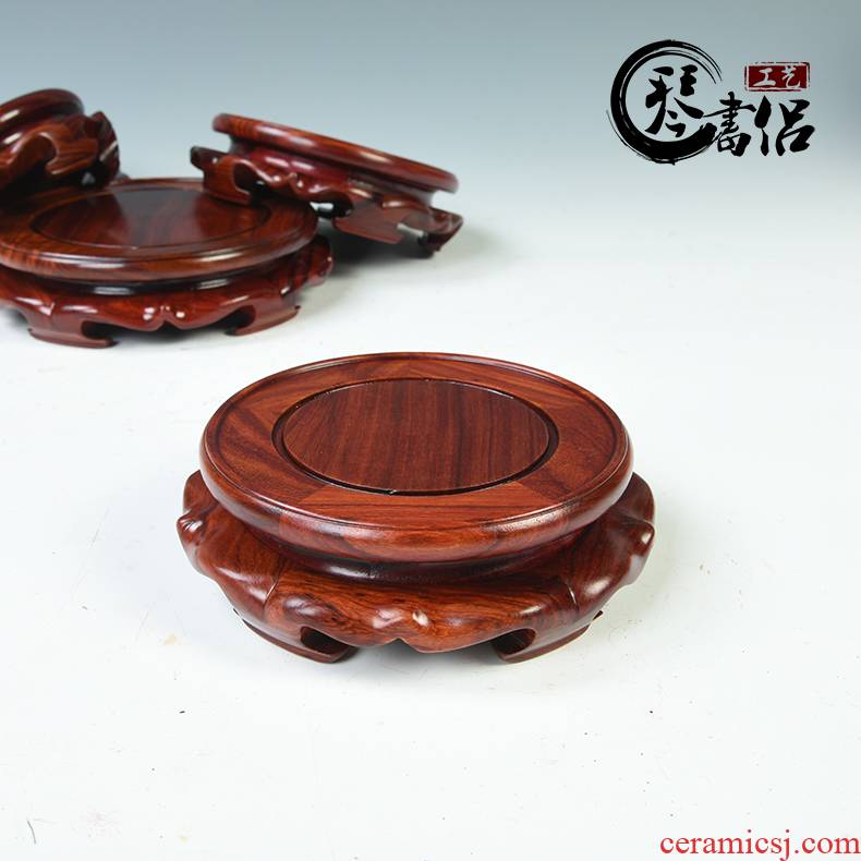 It base red wingceltis melon leng circular base solid wood vase base wooden carved wooden furnishing articles base bracket