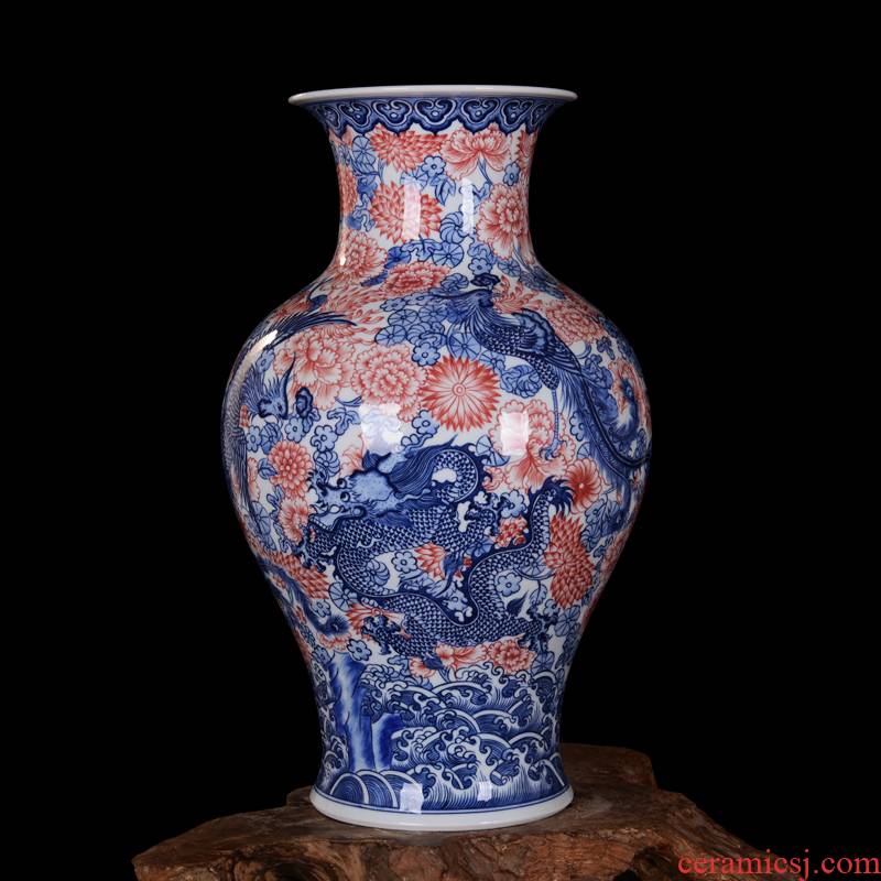 Jingdezhen high - end antique hand - made blue - and - white ceramics longfeng vase furnishing articles sitting room decoration home decoration process