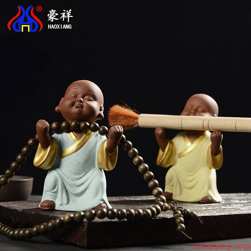 Howe auspicious tea GaiWanCha supporting tea pet refueling the young monk see colour sand pottery furnishing articles play kung fu tea tea accessories