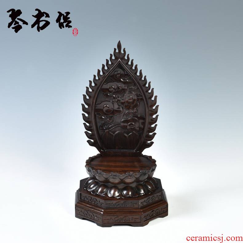 Pianology picking ebony oval lotus base guanyin Buddha base solid wood lotus wooden furnishing articles base