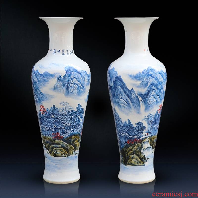 Jingdezhen ceramic vase landing large landscape hand - made porcelain Chinese sitting room place hotel decoration