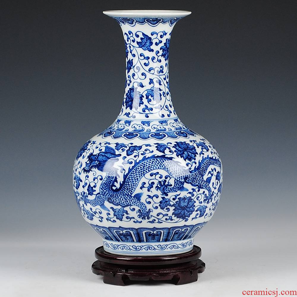 Blue and white dragon vase of jingdezhen ceramics imitation the qing kangxi I sitting room adornment handicraft furnishing articles