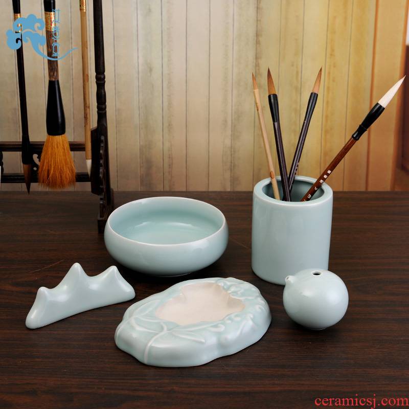 "Four treasures your up celadon vase writing brush washer inkstone suit study calligraphy appliance ceramics furnishing articles business gifts