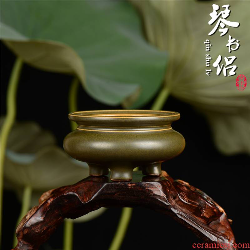 Pianology picking jingdezhen porcelain vases, antique art furnishing articles with sweet tea at the end of the round tripod censer head