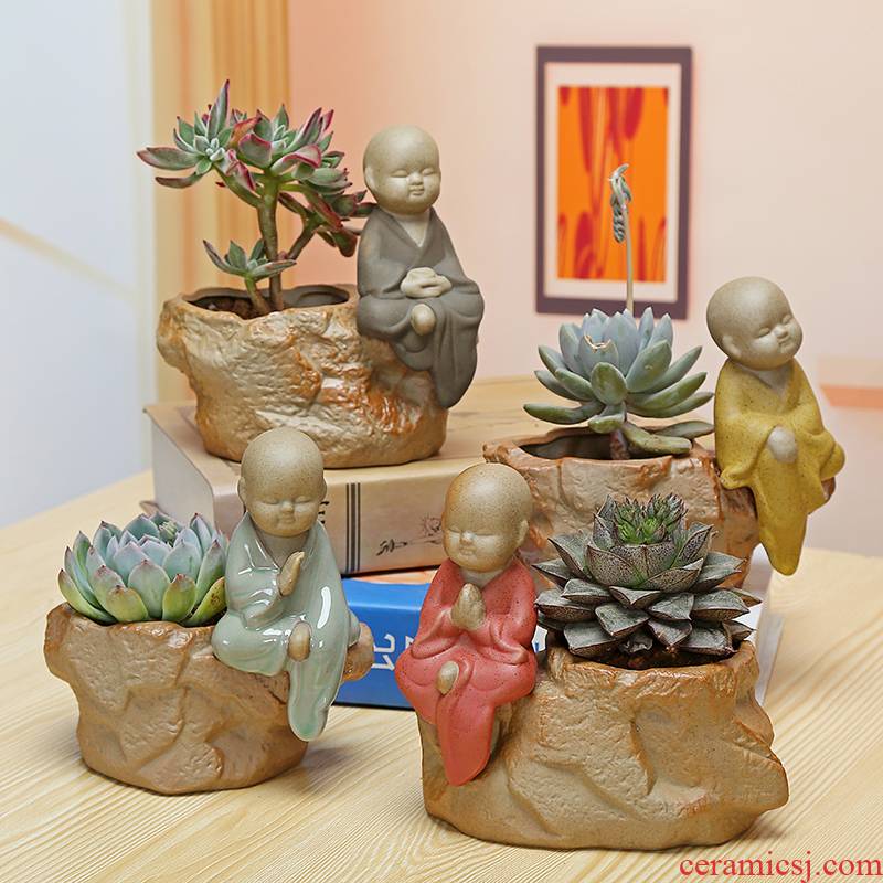 Language TaoXin meaty plant pot coarse pottery, the young monk zen simple flowerpot ceramic green plant pot, fleshy