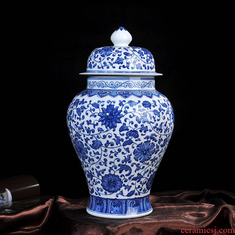Antique vase of blue and white porcelain of jingdezhen ceramics bound lotus flower general home decoration craft furnishing articles in the living room