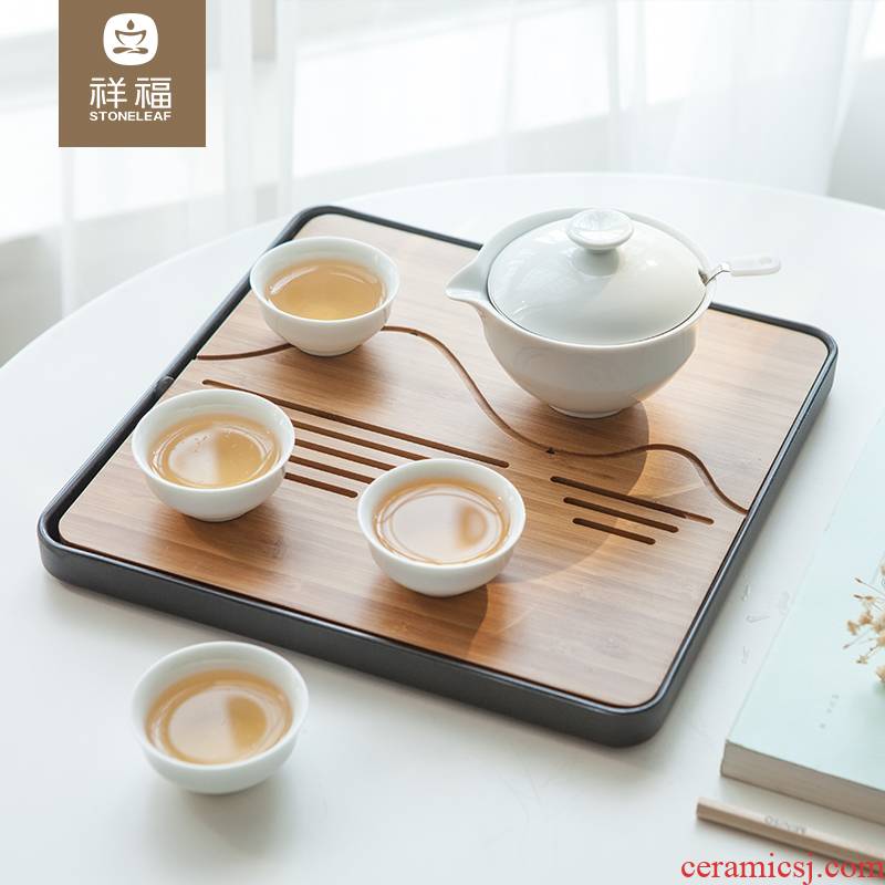 Auspicious blessing kung fu tea sets ceramic Japanese contracted saucer dish water bamboo sea dry tea family tea