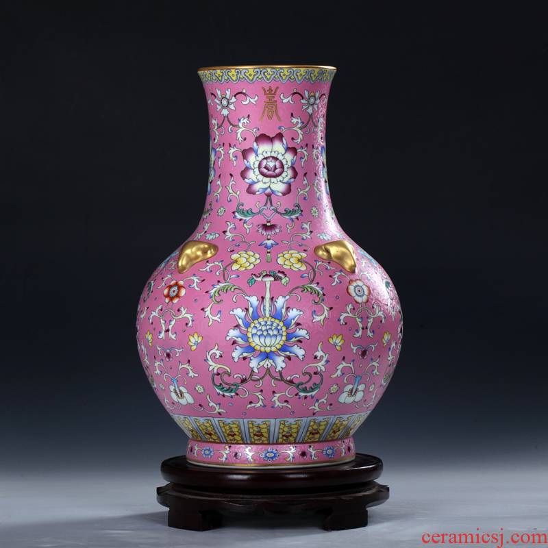 Jingdezhen ceramics vase imitation the qing qianlong pastel sheep first powder to branch grain bottle decoration handicraft furnishing articles