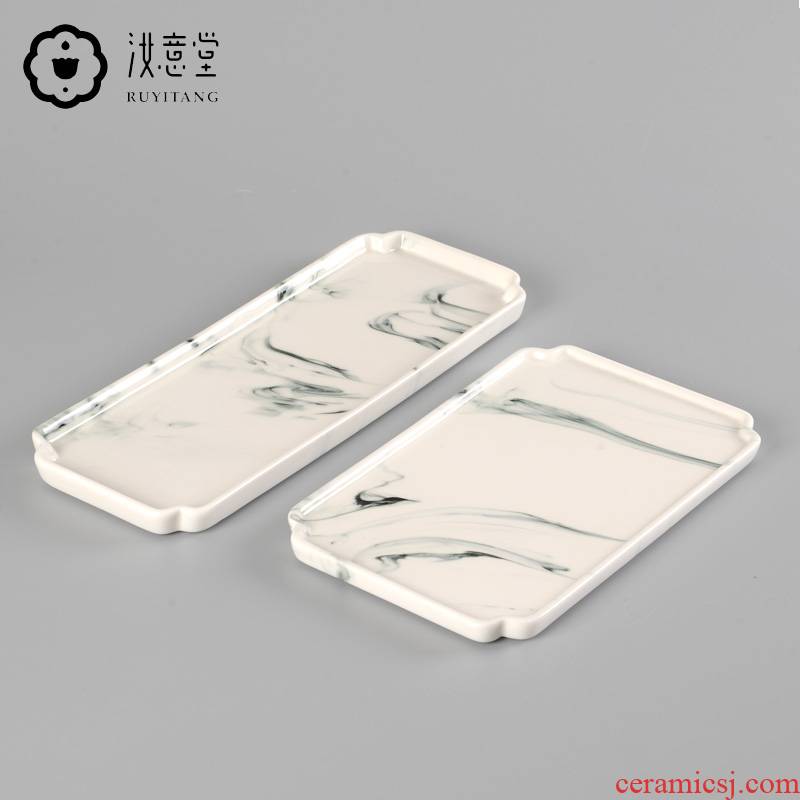 Small ceramic tea tray household contracted tea tray was rectangular Small Chinese simple dry tea table sitting room tea table