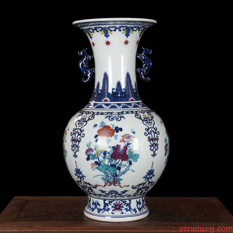 Jingdezhen ceramics high - end antique color blue and white peony bucket vase household adornment mei bottle process sitting room furnishing articles