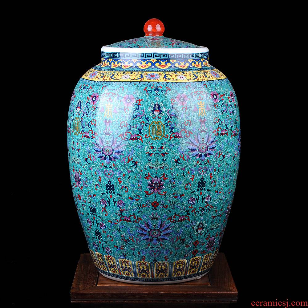 Jingdezhen ceramics to heavy colored enamel barrel 50 kg pack general tank storage tank to live in a hotel restaurant furnishing articles