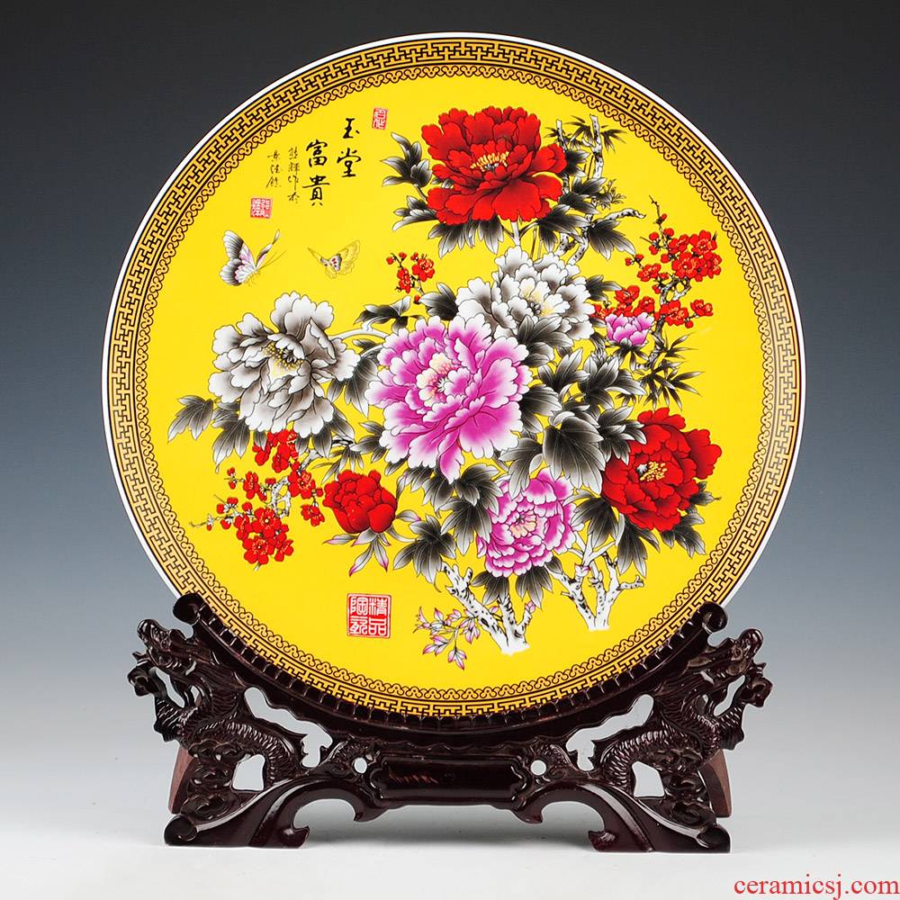 Jingdezhen ceramics 40 cm yellow CV 18 prosperous hang dish decorative plate home furnishing articles large living room