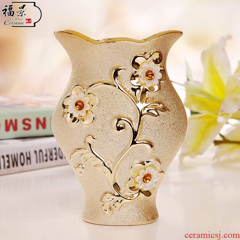 The scene of jingdezhen ceramic European - style floret bottle gold - plated household I sitting room adornment flowers inserted furnishing articles of handicraft