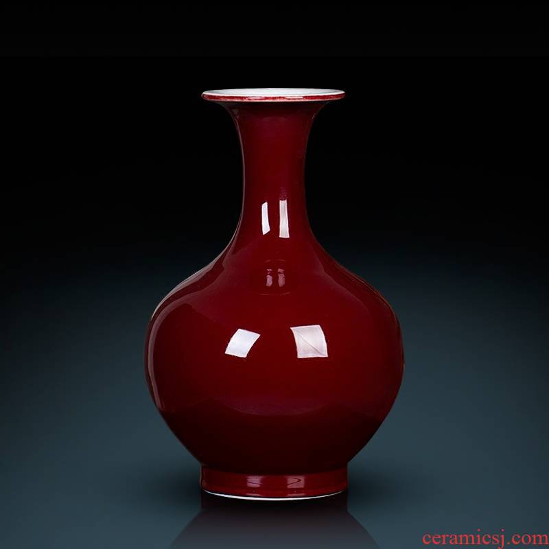 Jingdezhen ceramics ji red vase furnishing articles sitting room flower arranging Chinese style classical ancient frame decorative arts and crafts