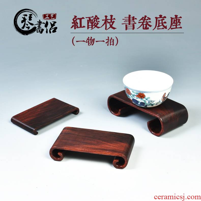 Red rosewood carving scroll base solid wood censer jade penjing base it stone tea base
